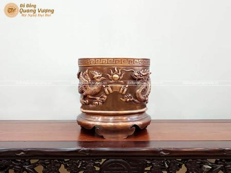 Bát Hương Rồng Phượng bằng đồng đỏ đúc nổi đường kính 25cm