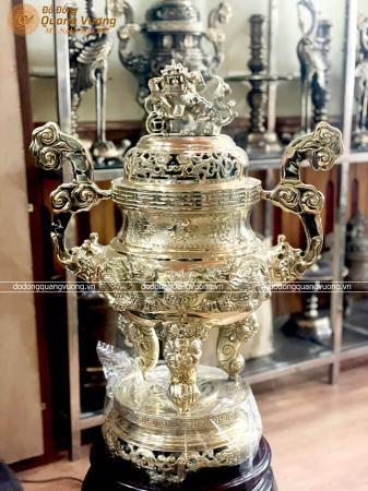 Đỉnh đồng vàng chạm Rồng nổi cao 60cm