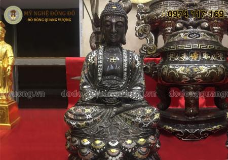 Tượng đồng phật A Di Đà khảm ngũ sắc