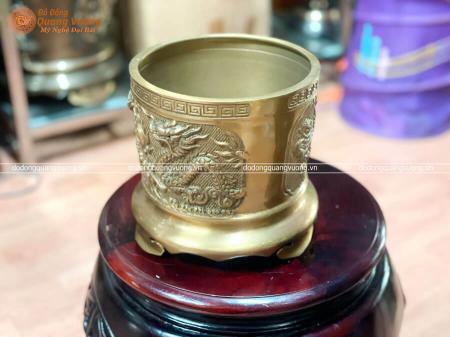 Bát hương bằng đồng vàng mộc chạm nổi Rồng Phượng đường kính 16cm