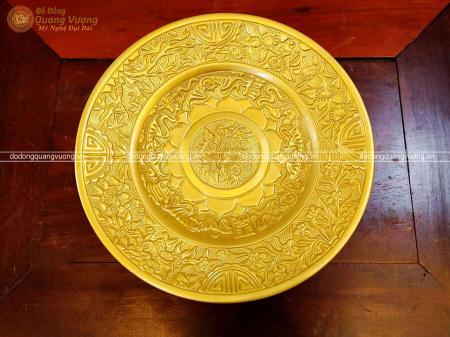 Mâm bồng chữ Phúc bằng đồng đường kính 30cm dát vàng 9999