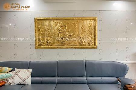 Tranh chữ Phúc tứ quý bằng đồng khung đồng liền tấm mạ vàng ta 9999 