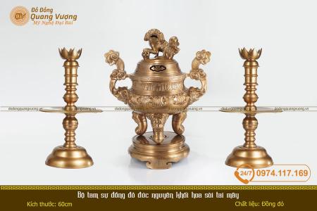 Bộ tam sự đồng đỏ đúc nguyên khối hoa sòi tai mây