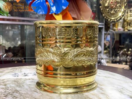 Bát hương bằng đồng chạm Song Long Chầu Nguyệt đường kính 18cm