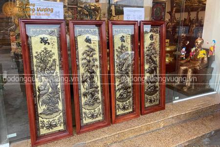 Tranh tứ quý bằng đồng 1m2 x 40cm nền xước cực đẹp