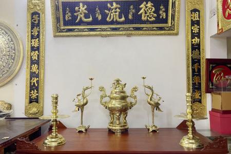 Bộ Ngũ Sự Đỉnh Song Long Chầu Nguyệt Bằng Đồng Cattut Đúc Liền Khối Cao 60cm