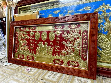 Tranh chúc thọ ông bà bằng đồng kích thước 86cm x 1m67 mạ vàng 9999