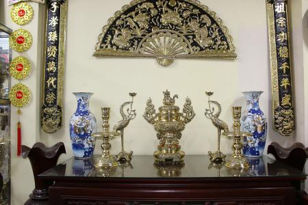 Bộ đỉnh đồng ngũ sự hàng Vĩnh Tiến cao 50cm