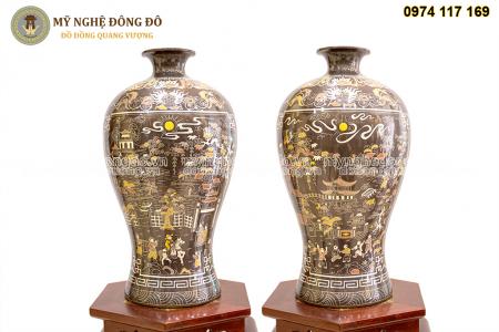 Mai bình tích lộc bằng đồng khảm ngũ sắc cao cấp KT 48 cm