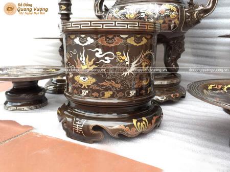 Bát hương rồng phượng khảm ngũ sắc đường kính 30cm