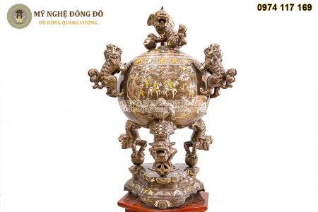 Đỉnh tròn, đỉnh thất lân vờn cầu khảm ngũ sắc KT 1m15