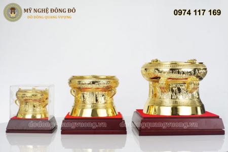 Trống đồng đúc thủ công mạ vàng 24k