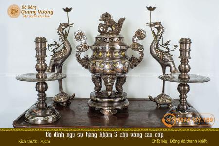 Bộ đỉnh ngũ sự hàng khảm 5 chữ vàng cao cấp