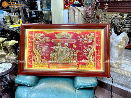 Tranh mừng thọ ông bà bằng đồng liền tấm 63x107cm khung gỗ viền led 