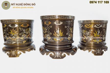 Bát hương bằng đồng đỏ khảm ngũ sắc
