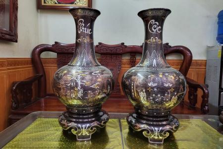 Đôi lọ hoa củ tỏi khảm ngũ sắc Bát Tiên - Vinh Quy