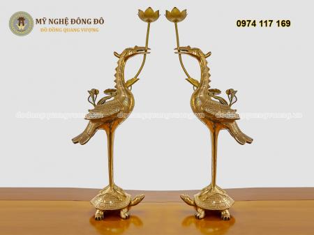 Đôi hạc thờ cúng gia tiên bằng đồng đỏ KT 70 cm