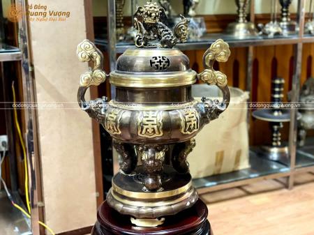 Đỉnh đồng chạm chữ Thọ màu hai công nghệ cao 60cm