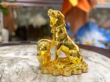 Tượng đồng phong thủy tuổi Tuất mạ vàng 24k cao 15cm