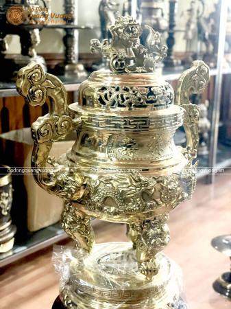 Đỉnh đồng vàng chạm Rồng nổi cao 60cm