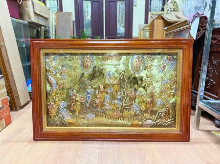 Tranh Đồng Mừng Thọ Mẹ Mạ Vàng Bạc Khung Gỗ Viền Led 75cm x 115cm