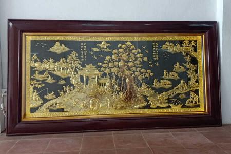 Tranh Đồng Quê bằng đồng 2m3 khung gỗ đèn LED