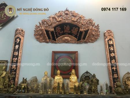 Cuốn thư Câu đối đồng đỏ chữ hán Đức Lưu Quang