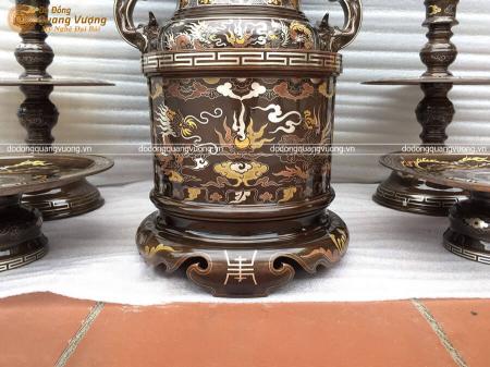 Bát hương rồng phượng khảm ngũ sắc đường kính 30cm