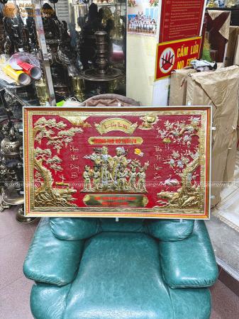 Tranh mừng thọ ông bà bằng đồng vàng liền tấm kích thước 70cm x 1m1 