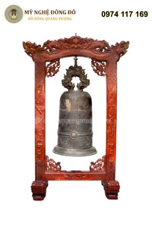 Đúc chuông đồng cao cấp lắp đặt trên giá gỗ