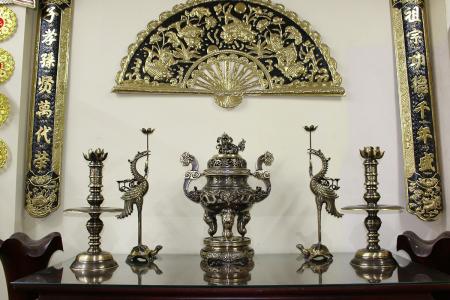 Bộ ngũ sự đỉnh đồng rồng chầu nguyệt màu 2 công nghệ