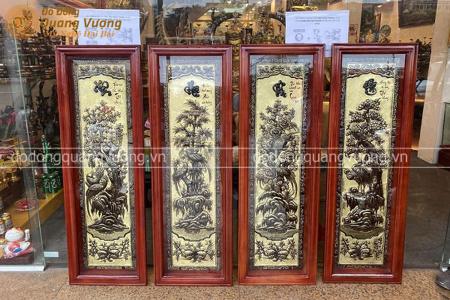 Tranh tứ quý bằng đồng 1m2 x 40cm nền xước cực đẹp
