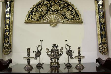 Bộ ngũ sự đồng chạm rồng chầu mặt nguyệt nguyệt đỉnh cao 50cm