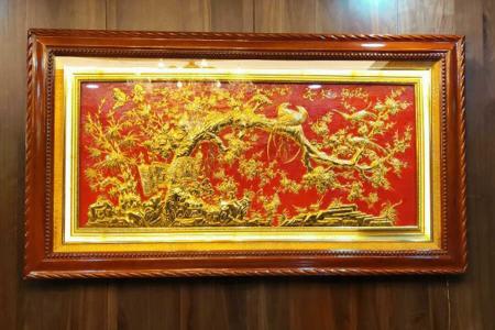 Tranh Mai Khai Phú Quý 2m3 mạ vàng sang trọng