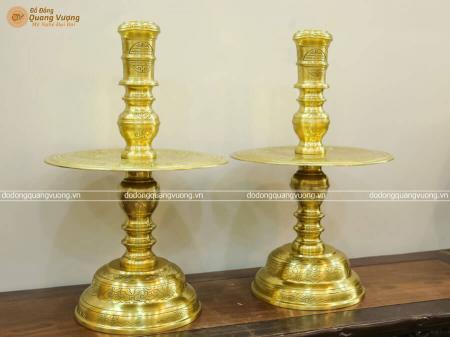 Đôi chân nến thờ bằng đồng catut mạ vàng 9999 cao 65cm