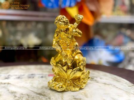 Tượng Khỉ phong thủy bằng đồng mạ vàng 24k cao 18cm
