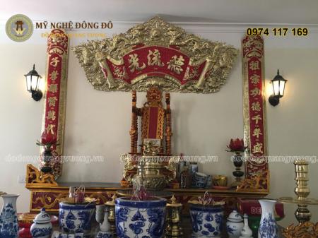 Cuốn thư câu đối nền đỏ chữ vàng KT 1m35