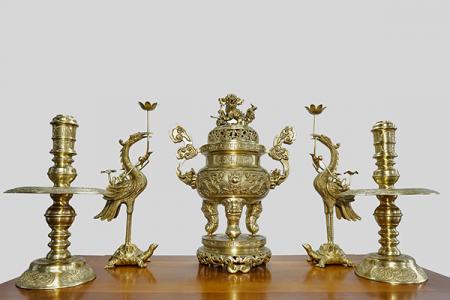 Bộ đỉnh thờ cúng rồng chầu đồng nguyệt phật mờ