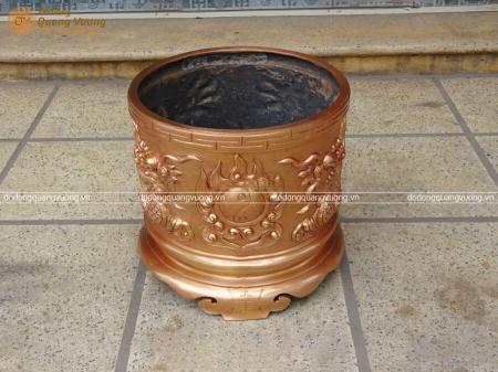 Bát hương bằng đồng đỏ chế tác nổi Rồng Chầu mặt Nguyệt đường kính 30cm