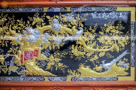 Tranh vinh hoa phú quý bằng đồng thếp vàng bạc 2m3 x 1m27