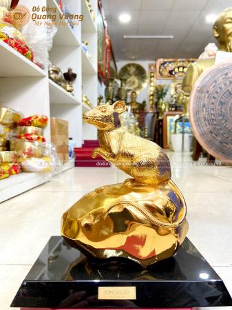 Tượng phong thủy tuổi Tý bằng đồng mạ vàng 24k cao 18cm