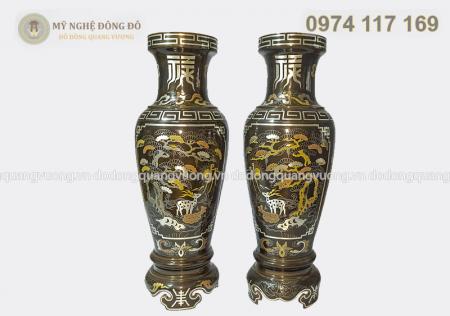 Lọ hoa đồng đỏ khảm ngũ sắc cao cấp