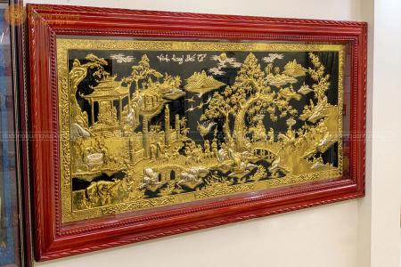 Tranh Vinh Quy Bái Tổ bằng đồng được mạ vàng 24k cực đẹp
