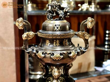 Đỉnh thờ chạm sòi bằng đồng cao 50cm