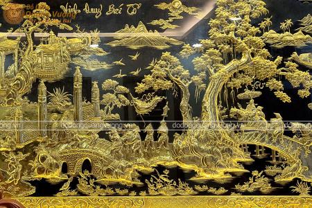 Tranh Vinh Quy Bái Tổ bằng đồng thếp vàng thếp bạc cực độc đáo