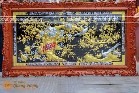 Tranh vinh hoa phú quý bằng đồng thếp vàng bạc 2m3 x 1m27