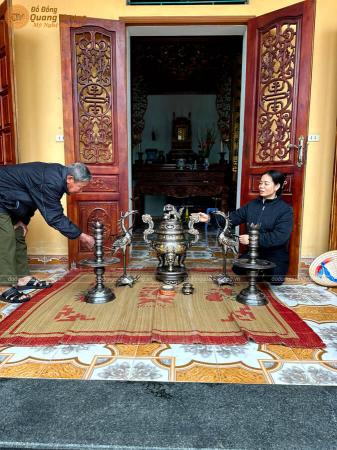 Bộ ngũ sự bằng đồng khảm ngũ sắc 5 chữ vàng 9999 cao 70cm 