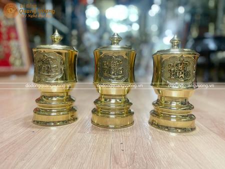 Bộ Đài thờ bằng đồng màu vàng bóng đường kính 10cm