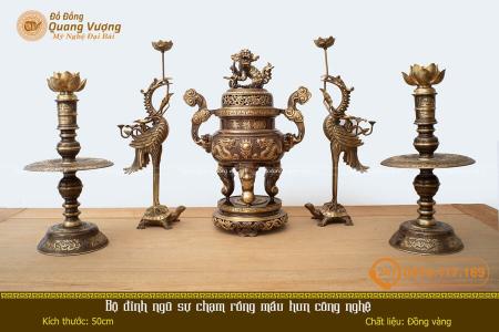 Bộ đỉnh ngũ sự chạm rồng màu hun công nghệ