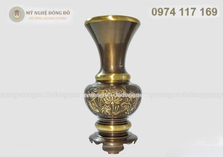 Lọ hoa mài công nghệ chạm hoa sen chìm